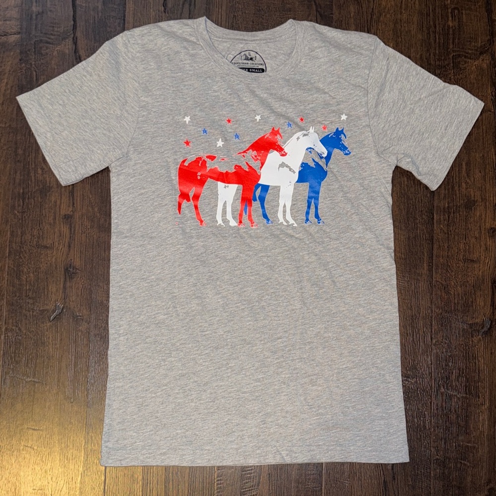 Gray T-Shirt with Colorful Horse Print